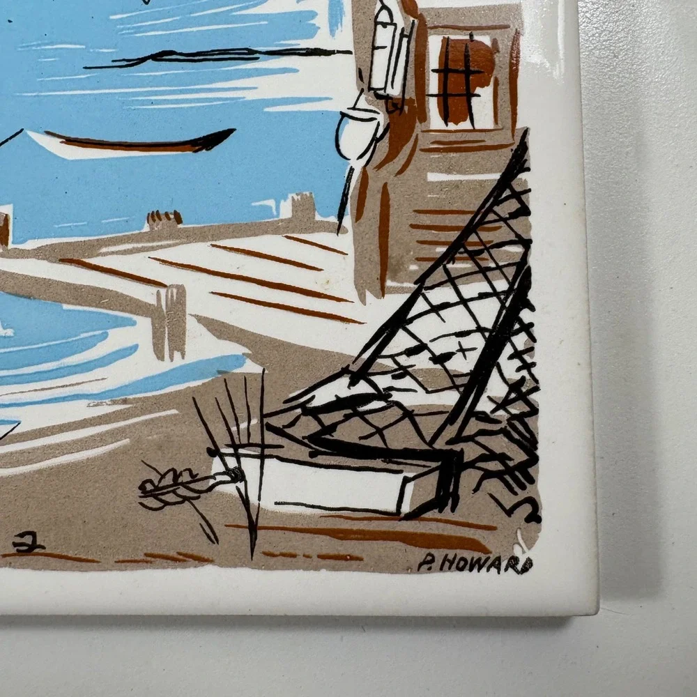 Vintage Screen Craft Seagull‎ Ceramic Tile Coastal Wall Art Hand Decorated